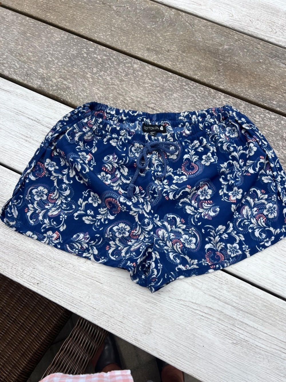 Cotton On Brand Blue Floral Paisley Drawstring Shorts Small